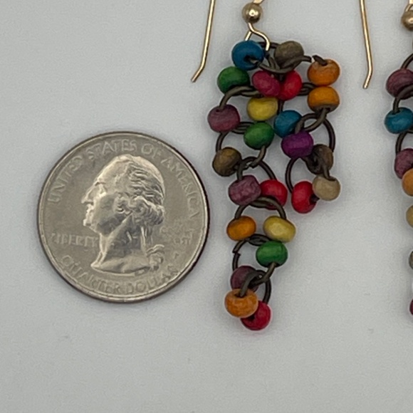 2" Pierced Dangle Earrings Multicolor Beads Gold Tone - Picture 8 of 8